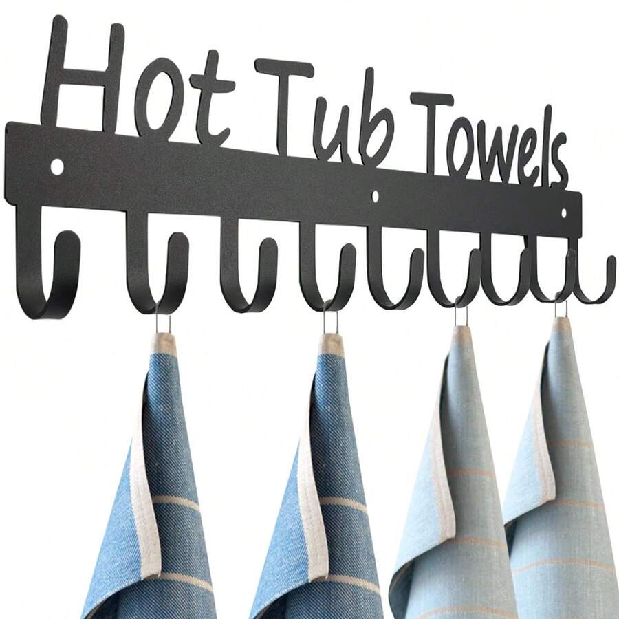 Black Hot Tub Towel Rack For Bathrobes Clothes 9 Hooks - Black - View 1
