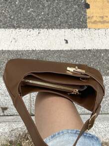 獨特設計紋理腋下袋,多功能通勤肩袋或手提包 - 摩卡棕 - 查看 3