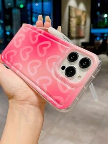 Trái tim chuyển màu có họa tiết được vẽ được cá nhân hóa mới với dây buộc màu tương thích với Apple 11/12/13/14/15pro/Rpomax Vỏ bảo vệ điện thoại di động chống rơi toàn diện - Hồng - Xem 4