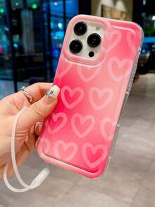 Trái tim chuyển màu có họa tiết được vẽ được cá nhân hóa mới với dây buộc màu tương thích với Apple 11/12/13/14/15pro/Rpomax Vỏ bảo vệ điện thoại di động chống rơi toàn diện - Hồng - Xem 2