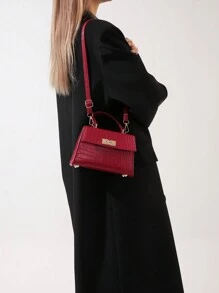 Fashionable Mini Metallic Alligator Pattern Crossbody & Handbag With Flip Lock Twist Closure - Burgundy - View 5