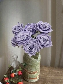 9-Head Roses Artificial Silk Flowers, Fake Roses With 43cm/17inch Long Stems Realistic Faux Rose Bouquets For Wedding Decorations Bridal Shower Floral Arrangements Party Home Table Decor Party Birthday,Valentine'S Day,Mother'S Day Gift Outdoor Decor - Purple - View 1