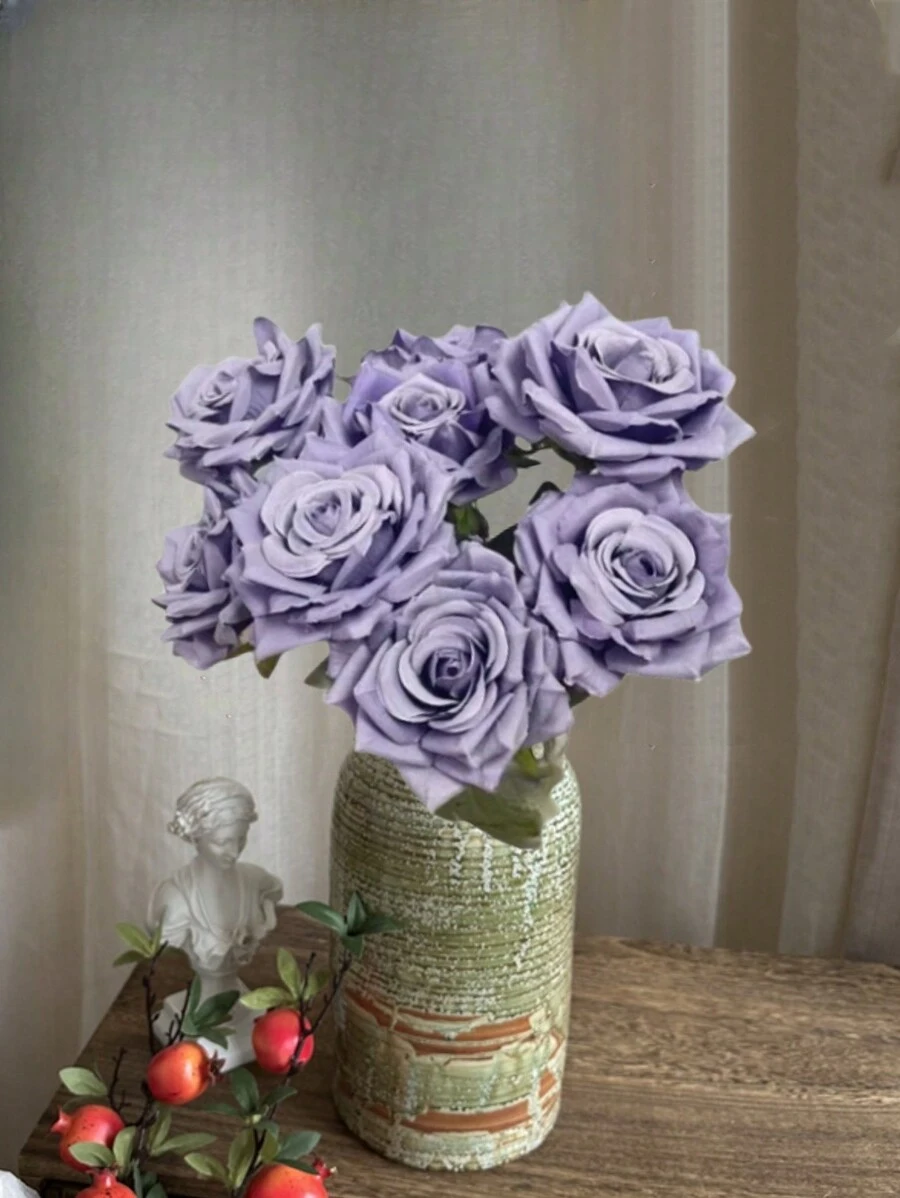 9-Head Roses Artificial Silk Flowers, Fake Roses With 43cm/17inch Long Stems Realistic Faux Rose Bouquets For Wedding Decorations Bridal Shower Floral Arrangements Party Home Table Decor Party Birthday,Valentine'S Day,Mother'S Day Gift Outdoor Decor - Purple - View 1
