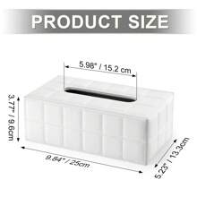 Black PU Leather Tissue Box Cover With White Geometric Rectangular Design For Large Tissue Paper Extraction Home Bathroom Decor Bathroom Organizer Fall Decor Back To School - White - View 2