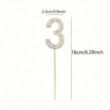 1 pieza Decoraciones para torta con número de aleación con brillo y strass para ducha, cumpleaños, decoración de boda, oro y plata - Dorado - Ver 13