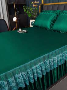 冰絲涼感舒適透氣多色印花床裙，單人雙人床適用，適用於家庭臥室和室外旅行 - 綠色 - 查看 3