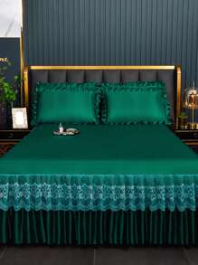 冰絲涼感舒適透氣多色印花床裙，單人雙人床適用，適用於家庭臥室和室外旅行 - 綠色 - 查看 6