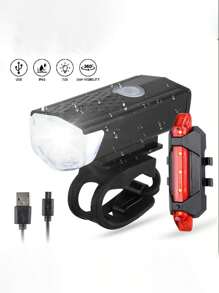 2 piezas Luz delantera para bicicleta, súper brillante, luz de advertencia para conducir de noche, equipo de ciclismo para exteriores, set de luces para bicicleta, 1 luz delantera y 1 luz trasera - Multicolor - Ver 2