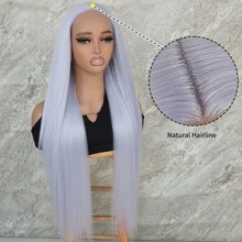 32 Inches Long Silky Straight Light Blue Color Synthetic Lace Front Wigs Pre Plucked Baby Hair Natural Hairline Synthetic 13x4x1 T Frontal Lace Replacement Wigs Glueless Heat Resistant Fiber For Fashion Women Girls Party Vacation Show Makeup Use Daily Wear - 淺藍色 - 查看 7