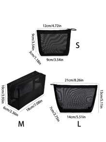 Mesh Cosmetic Bag, Makeup Bags, Zipper Pouch For Offices Travel Accessories, 3 Sizes (Black) Storage Makeup Organizer Makeup Case - Multicolor - View 14