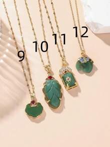 1個多款式綠石項鍊,不鏽鋼翡翠石吊墜項鍊,適合女性和女孩 - 彩色 - 查看 2