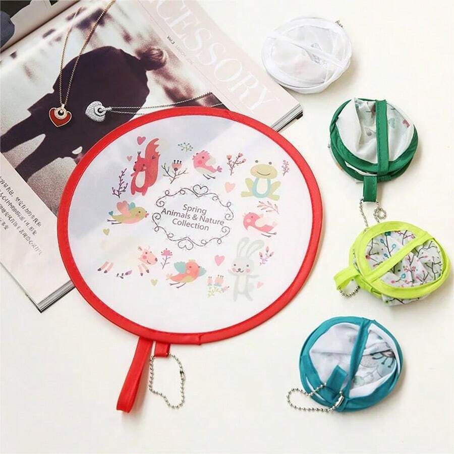 1入迷你折疊風扇，卡通圓形手持風扇，夏季便攜口袋風扇 - 彩色 - 查看 1