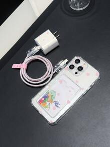 Funda para teléfono con forma de corazón compatible con Apple, incluye protector de cable de carga, protector antimordedurasde enrollador de cable - Multicolor - Ver 4