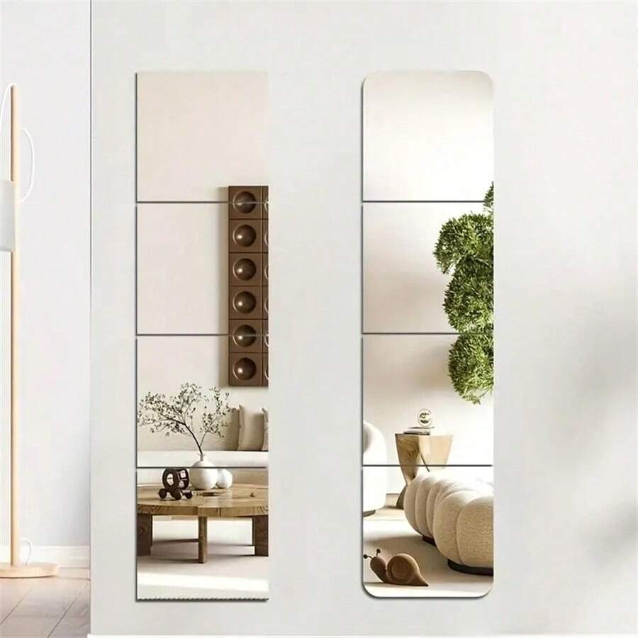 4pcs Acrylic Mirror Wall Stickers For Full Length Mirror In Bedroom, Dorm, Self-Adhesive And Removable - Silver - View 1