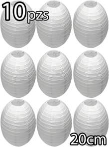 10 White Chinese Lampshades 20 Cm 8 Inches Rice Paper Lamps Decorative Hanging Lanterns Lanterns Decorative Ornaments Lanterns Party Decoration Garden Outdoor Indoor Wedding Decoration XV Years - 白色 - 查看 1