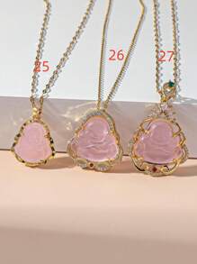 1個多款式綠石項鍊,不鏽鋼翡翠石吊墜項鍊,適合女性和女孩 - 彩色 - 查看 6