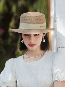 1頂女士FARWAYNE法式扁頂防曬草帽，適合海灘度假，適用於戶外活動以阻擋紫外線 - 彩色 - 查看 6