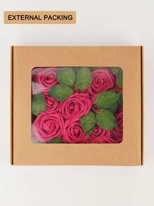 1 pieza Caja de avión de flores simuladas con 25 rosas de PE de espuma con poste para bodas, decoración de interiores y manualidades en el hogar - naranja - Ver 4