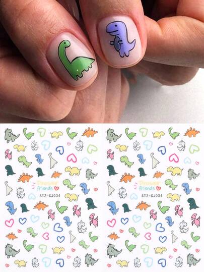 2pcs Cartoon Kawaii Dinosaur Animal Nail Art Sticker Decals Japanese Decal Cute Design 3D Self Adhesive Manicure Decoration Nail Stickers DIY