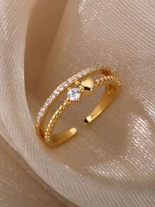 1 Stück Edelstahl Herzringe für Frauen Charm 18K vergoldet Zirkonia Ring Braut Hochzeit Schmuck Geschenk Valentinstag,Mutter,Muttertag,Geschenk