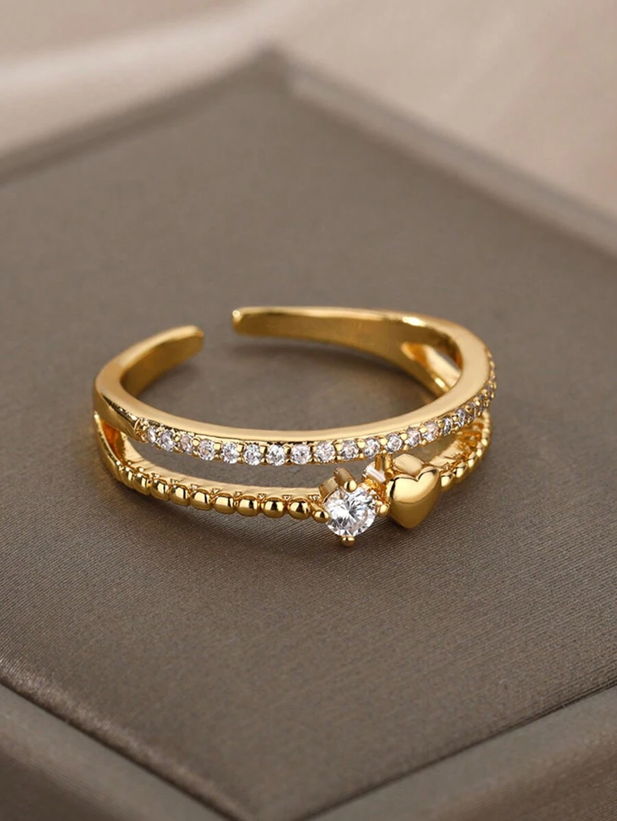 1 Stück Edelstahl Herzringe für Frauen Charm 18K vergoldet Zirkonia Ring Braut Hochzeit Schmuck Geschenk Valentinstag,Mutter,Muttertag,Geschenk