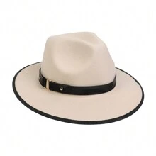 1入女性PU皮帶扣綜色毛呢斗笠巴拿馬帽牛仔帽遮陽帽，寬邊針織經典1920年代盛放時期的大西洋花紋服裝爵士帽下垂造型舞臺攝影道具旅行帽。牛仔帽女牛仔帽 - 多色 - 查看 2