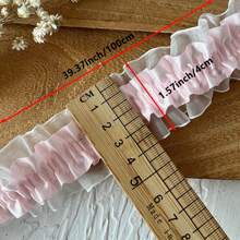 1pc 39.37inch/100cm DIY Handmade Decoration Accessory Material Elastic Band Double Layer Pink Elastic Lace Ruffled Ribbon Clothing Accessory Floral Lace Trim For Home Holiday Flower Bouquet Decoration