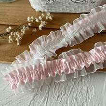 1pc 39.37inch/100cm DIY Handmade Decoration Accessory Material Elastic Band Double Layer Pink Elastic Lace Ruffled Ribbon Clothing Accessory Floral Lace Trim For Home Holiday Flower Bouquet Decoration