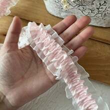 1pc 39.37inch/100cm DIY Handmade Decoration Accessory Material Elastic Band Double Layer Pink Elastic Lace Ruffled Ribbon Clothing Accessory Floral Lace Trim For Home Holiday Flower Bouquet Decoration