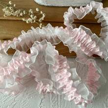 1pc 39.37inch/100cm DIY Handmade Decoration Accessory Material Elastic Band Double Layer Pink Elastic Lace Ruffled Ribbon Clothing Accessory Floral Lace Trim For Home Holiday Flower Bouquet Decoration