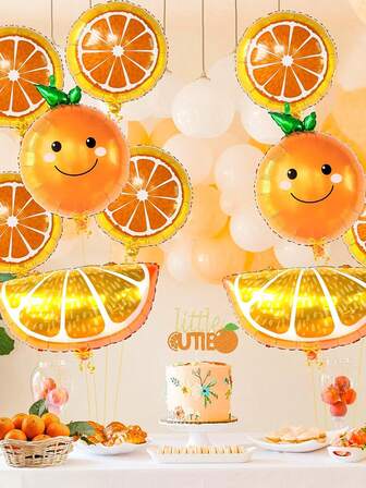 10pcs Orange Citrus Foil Balloon Set, Cartoon Fruit Orange Balloons, Suitable For Baby Shower, Citrus Theme Parties, Birthday Party Decorations In Summer