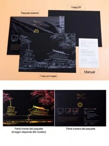 Kit de 2 hojas grandes para rascar de 40.5 x 28.5 cm, con 1 palillo rascador, arte de papel negro para raspar, paisajes y edificios, para niños, estudiantes, adolescentes, regalo manualidades - Castillo - Ver 3