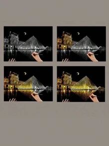 Kit de 2 hojas grandes para rascar de 40.5 x 28.5 cm, con 1 palillo rascador, arte de papel negro para raspar, paisajes y edificios, para niños, estudiantes, adolescentes, regalo manualidades - Castillo - Ver 5