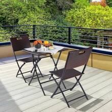 Balcony Furniture Set, Bistro, Balcony Furniture Rattan Set, Bistro Garden Furniture Set, 3-Piece Folding Balcony Table With 2 Chairs, Black Balcony Set, Balcony Furniture Foldable, Rattan
