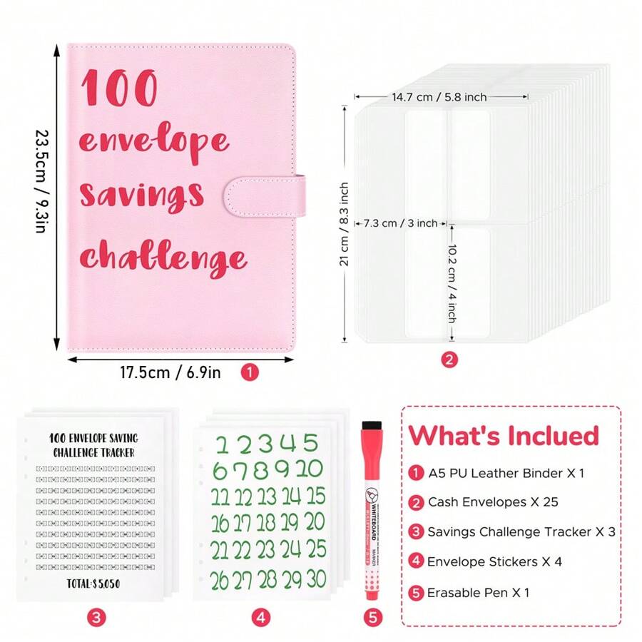 100 Envelopes Money Challenge Sparset - Budget Organizer Bis 5050€ Sparen Wiederverwendbar