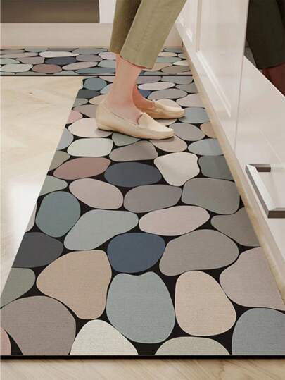 Een stuk silicagel keukenvloermat met hoogwaardig en eenvoudig ontwerp, kleurrijk blokpatroon, lichte luxe en modieuze stijl, buffer- en vermoeidheidsbestendig, wateropname en sneldrogend, antislip silicagel zachte rubberen vloermat, geschikt voor keuken , Badkamer, Entree, Wasruimte en Andere Plaatsen. , Kamerinrichting