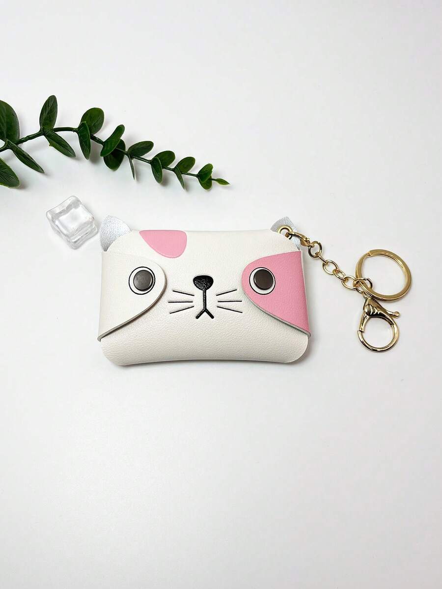 1入組可愛動物卡片錢包創意錢包掛件，適用於卡片、駕照、汽車鑰匙等，適用於女性 - 白色 - 查看 1