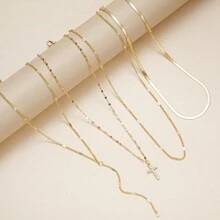 17KM 4pcs Simple Rhinestone Cross Pendant Necklace Set For Women, Holiday, Dating, Gift, Daily Wear - Yellow Gold - View 7