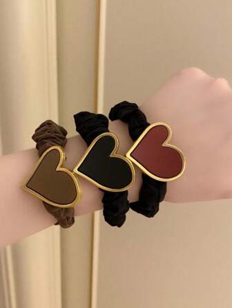 3件套合金布艺发饰心形发圈网状明星优雅发绳简约头绳高档金属橡皮筋发圈马尾辫发绳头饰