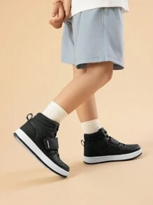 Boys Girls High Top Sneakers Hook-Loop Strap Fashion Basketball Sneakers Comfortable Kids Shoes - 黑色 - 查看 3