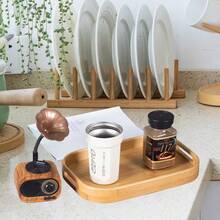 One 18.1 Inch Decorative Tray With Handle And Storage Compartment, Suitable For Breakfast, Lunch, Dinner, Appetizers, Yard, Bench, Coffee Table, BBQ, Parties, Perfect Bamboo Tray For Use On Lap And Couch - Primary Color - View 4