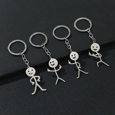 One Large Cartoon Couple Pendant Funny Personalized Graffiti Matchstick Stainless Steel Keychain Key Ring Pendant Car Keychain Bag Pendant Shoulder Bag Crossbody Bag Tote Bag Party Holiday Gift Birthday Valentine Teenage Girl Female College Student Teacher Car Accessories Bag Charm School College Cute Goth Y2k