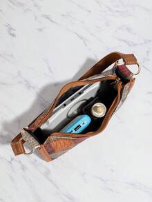 Fashionable PU Embroidery Thread Shoulder Bag For Daily Wear - Brown - View 5