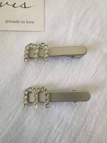 2pcs Women's Simple Metal Letter M Shape Hair Clips With Rhinestones, Silver Street Claw Clips Hair Claws Hair Barrettes, School Stuff, Looks Of Party, Hair Accessories, Head Accessories - Multicolor - View 4