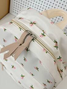 Fashion New Fresh And Simple Backpack, Full Body Flower Pattern Backpack, Zipper Fashion Backpack, Travel Avant-Garde Daypack (Pattern Direction Random) - Beige - View 2