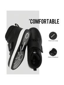 Boys Girls High Top Sneakers Hook-Loop Strap Fashion Basketball Sneakers Comfortable Kids Shoes - 黑色 - 查看 5