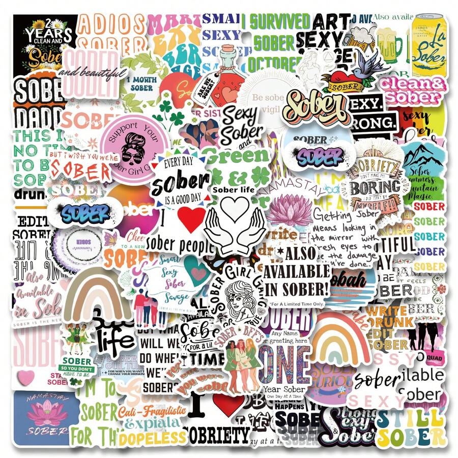 100Pcs Sober Stickers, Sobriety Stickers Decals For Laptop Water Bottles Bike Skateboard Luggage Computer  Toy Phone Snowboard - Multicolor - View 1