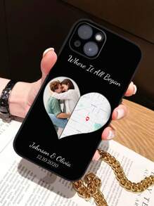 Walentynki 1 szt. Niestandardowe zdjęcie, data i nazwa etui na telefon S etui na telefon dla par, gdzie wszystko się zaczyna niestandardowe etui na telefon z mapą kompatybilne z iPhone Pro /Pro Max/X/ XR/XS/ XS Mini/Max spersonalizowane etui z TPU na iPhone'a dla chłopaka, dziewczyny, żony, męża, pary idealny prezent na Walentynki, urodziny i rocznice - Czarne - Zobacz 4