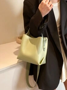 Fashion Women's Simple Green Mini Bucket Handbag, PU Material Retro Commute Versatile Shoulder Crossbody Bag Suitable For Ladies Shopping And Daily Use - Green - View 4