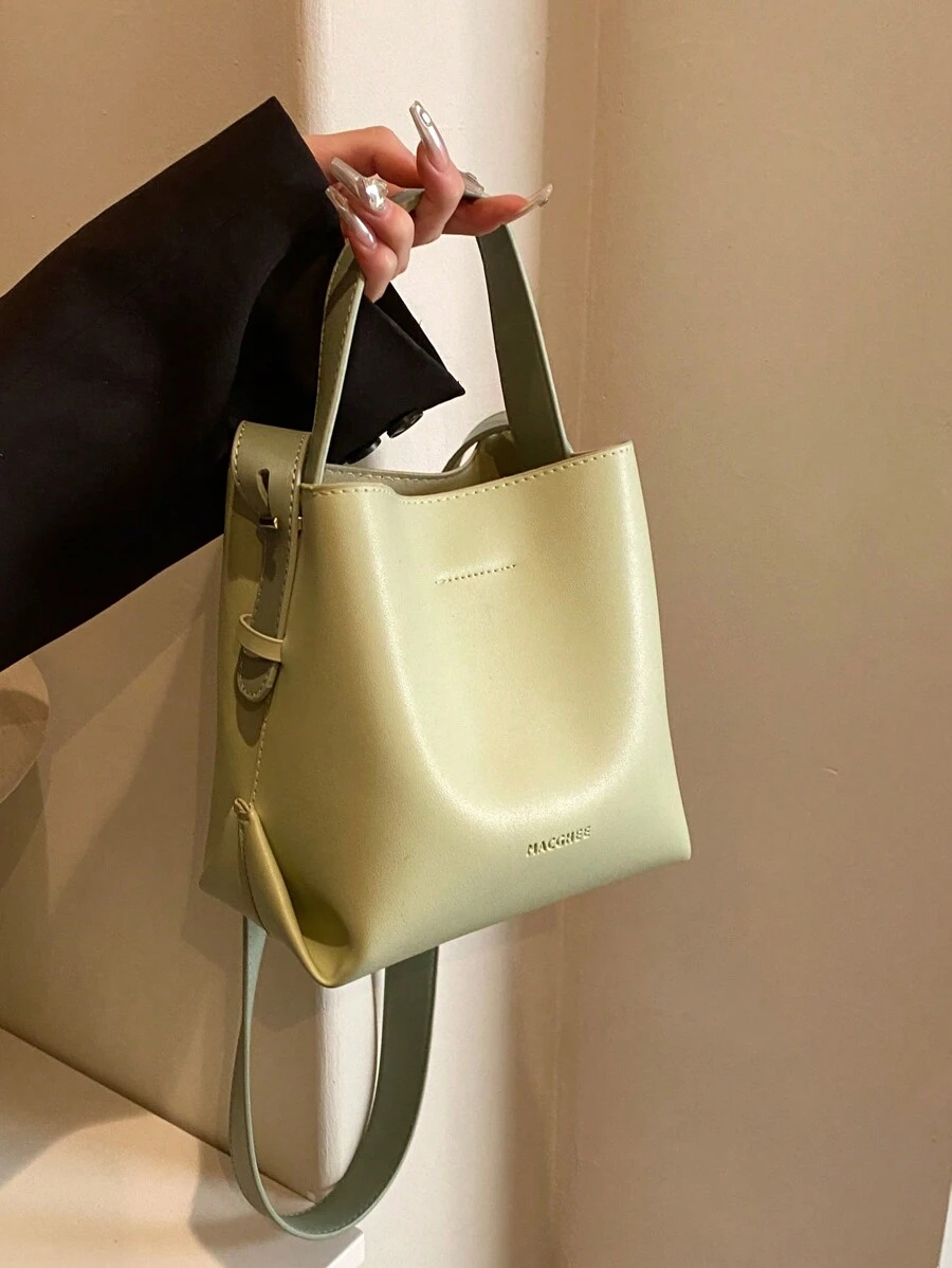 Fashion Women's Simple Green Mini Bucket Handbag, PU Material Retro Commute Versatile Shoulder Crossbody Bag Suitable For Ladies Shopping And Daily Use - Green - View 1